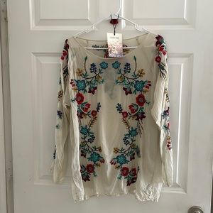 Johnny Was Embroidered Floral Top